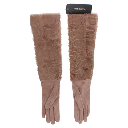 Dolce & Gabbana Beige Suede Xiangao Fur Elbow Gloves