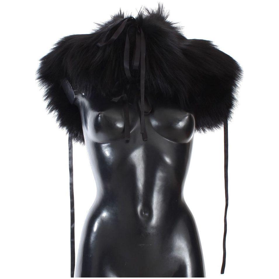 Dolce & Gabbana Black Fox Fur Shoulder Wrap Cover Collar Scarf