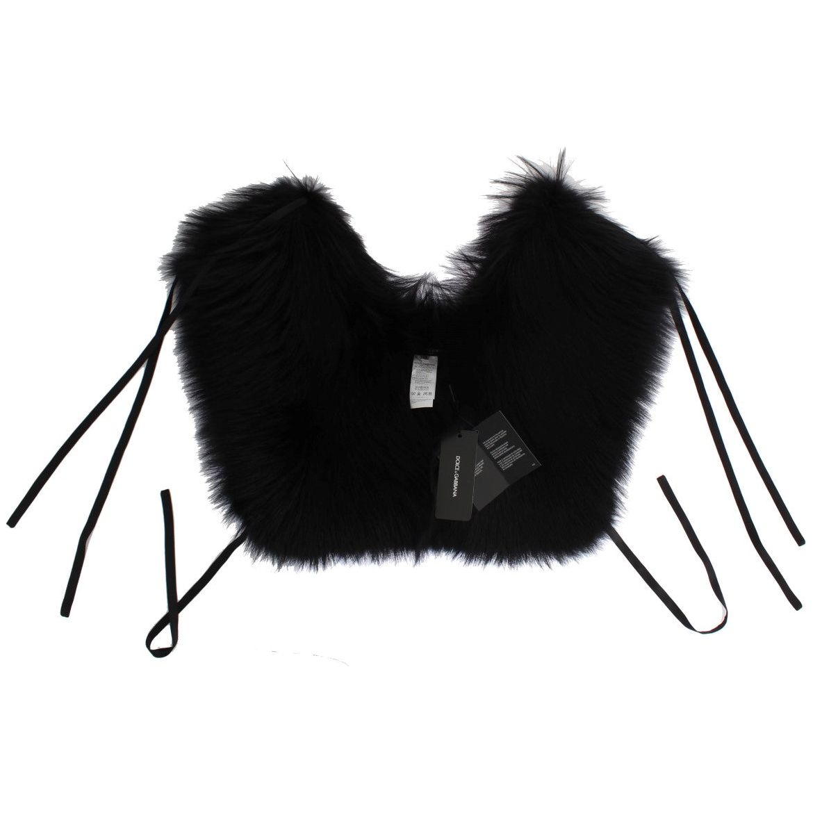 Dolce & Gabbana Elegant Black Fox Fur Silk Shoulder Wrap Fur Wrap Scarves Dolce & Gabbana