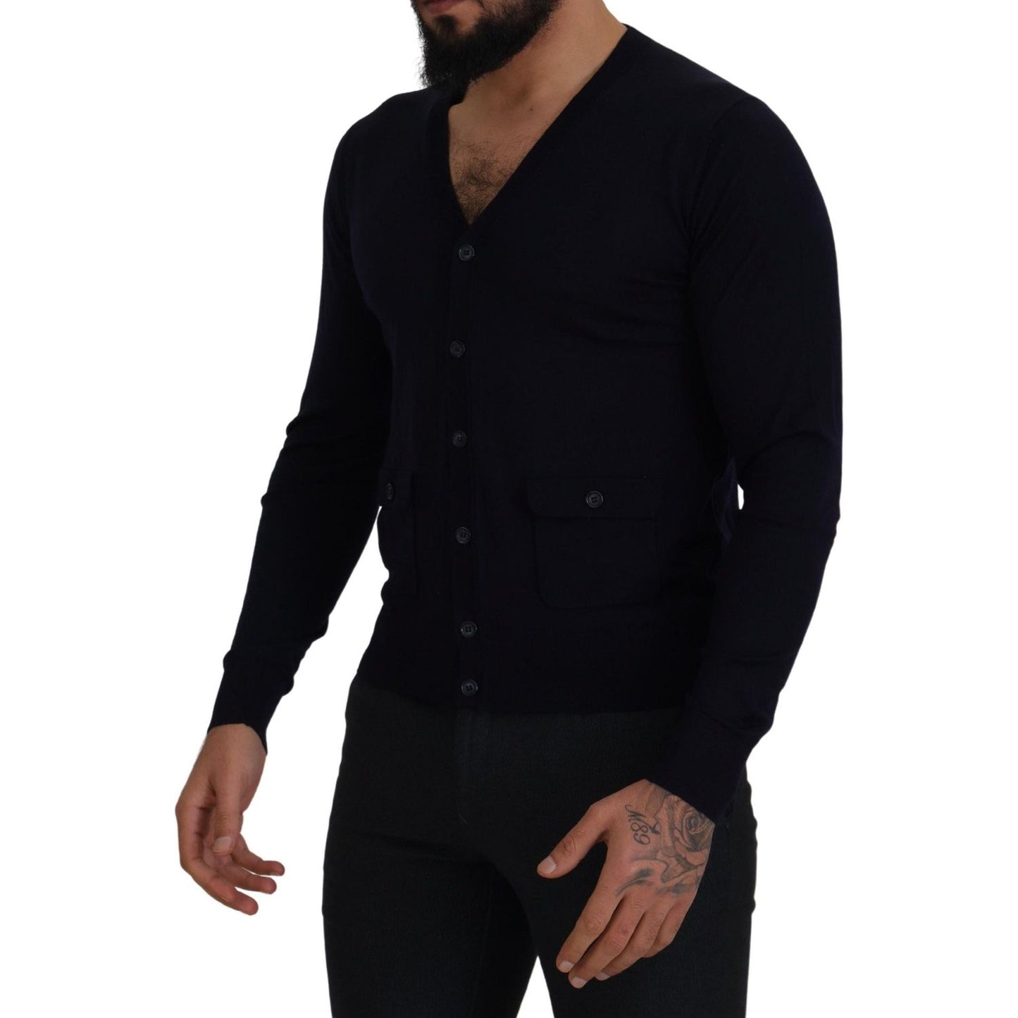 Dolce & Gabbana Elegant Virgin Wool Cardigan Sweater in Blue Dolce & Gabbana