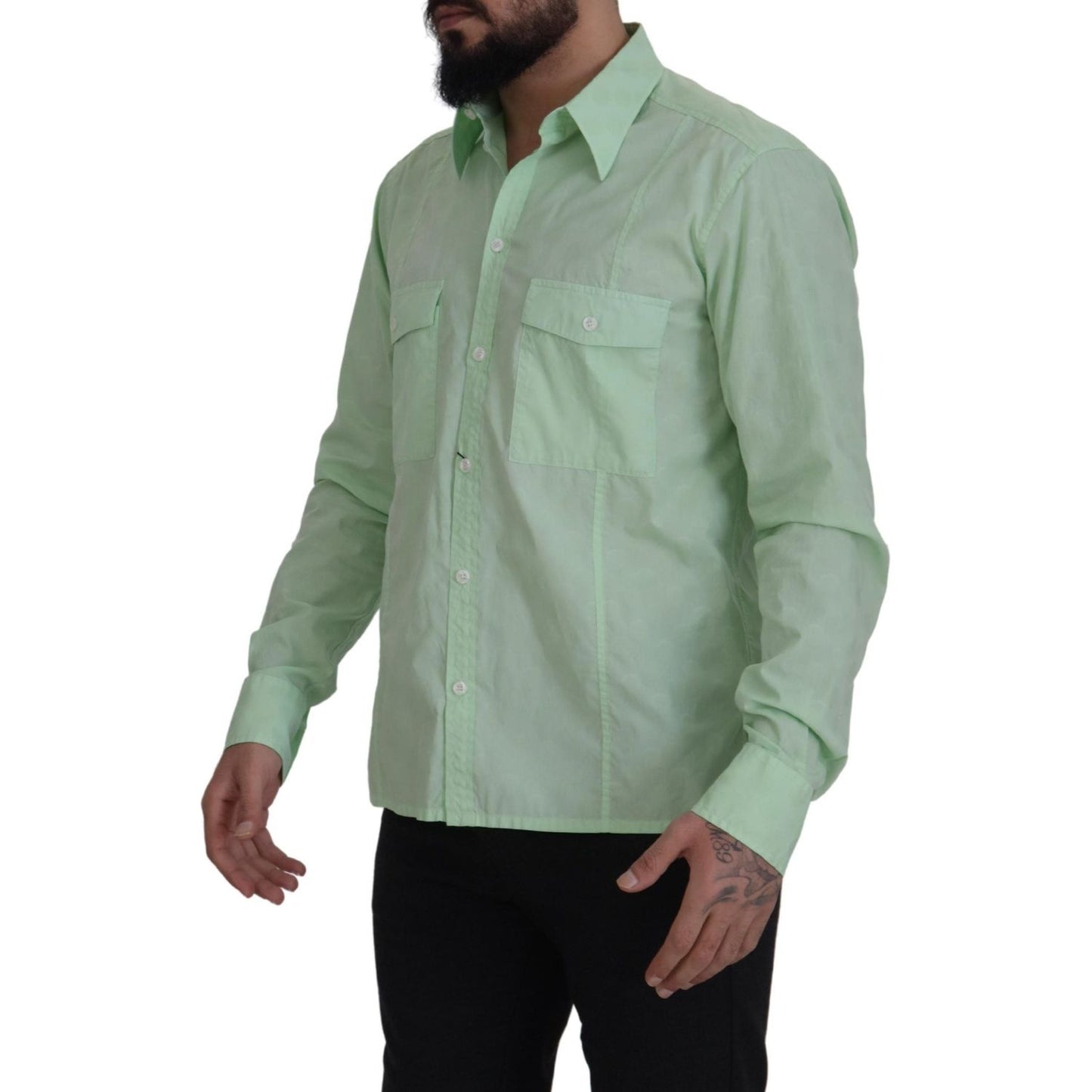 Dolce & Gabbana Mint Green Slim Fit Casual Button-Down Shirt Dolce & Gabbana