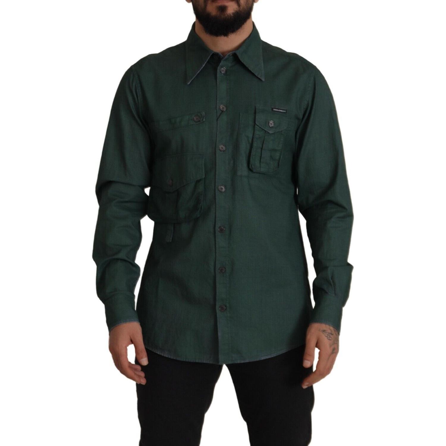 Dolce & Gabbana Dark Green Button Down Long Sleeves Shirt