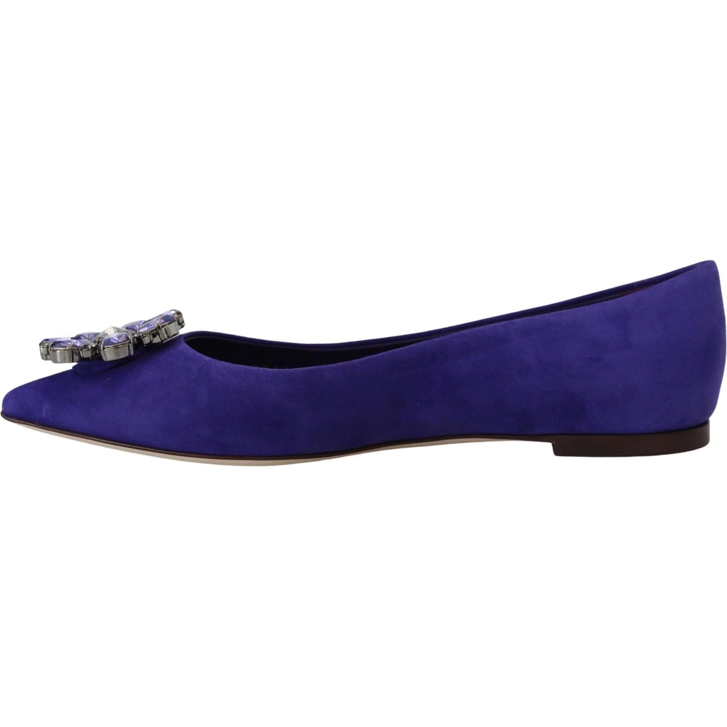 Dolce & Gabbana Embellished Crystal Purple Suede Flats Dolce & Gabbana