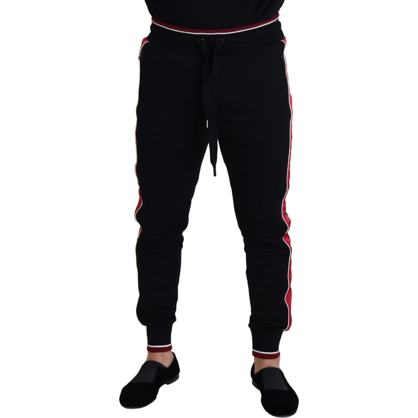 Dolce & Gabbana Elegant Black Jogging Sweatpants with Red Detail Dolce & Gabbana