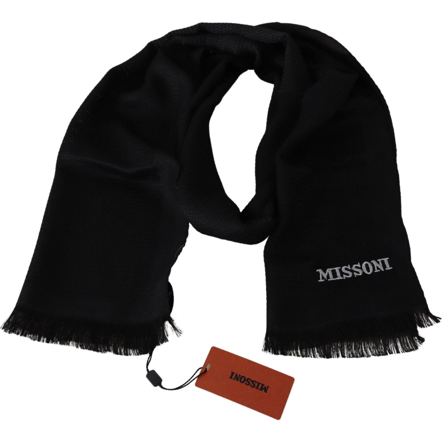 Missoni Black Wool Blend Unisex Neck Wrap Fringes Men's Scarf Missoni