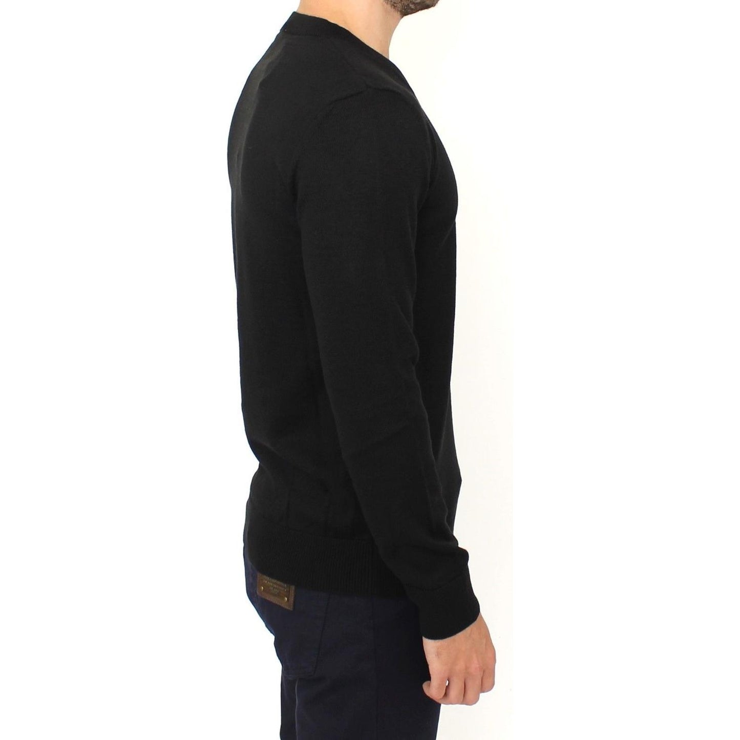 Ermanno Scervino Elegant Black V-Neck Wool Blend Sweater Ermanno Scervino