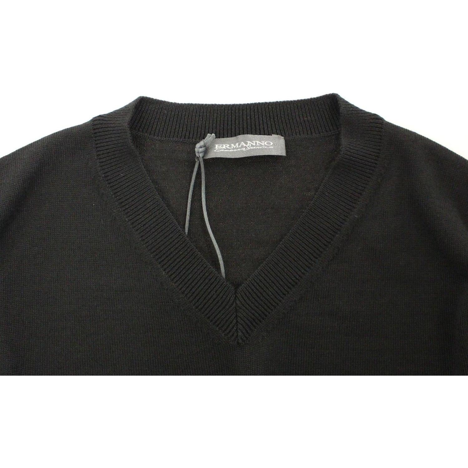 Ermanno Scervino Black Wool Blend V-neck Pullover Sweater