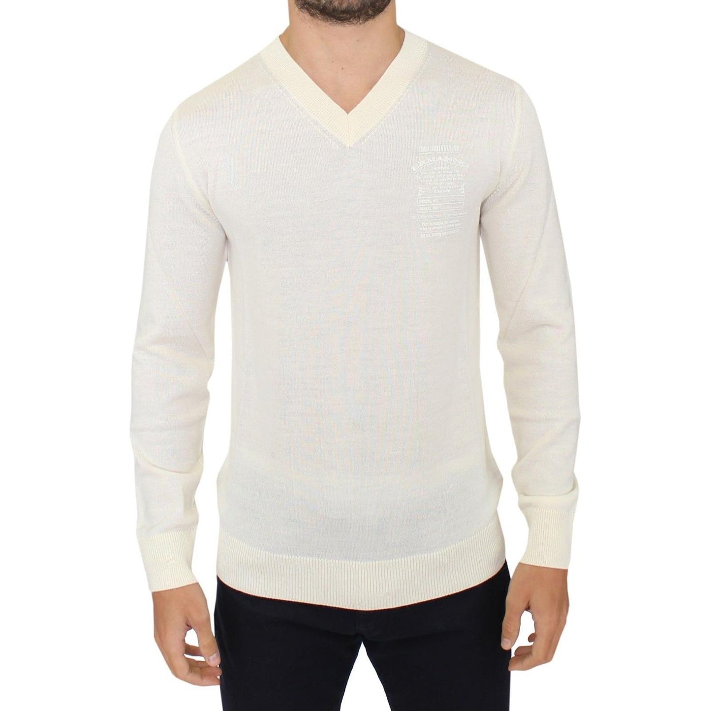 Ermanno Scervino Off White Wool Blend V-neck Pullover Sweater Ermanno Scervino