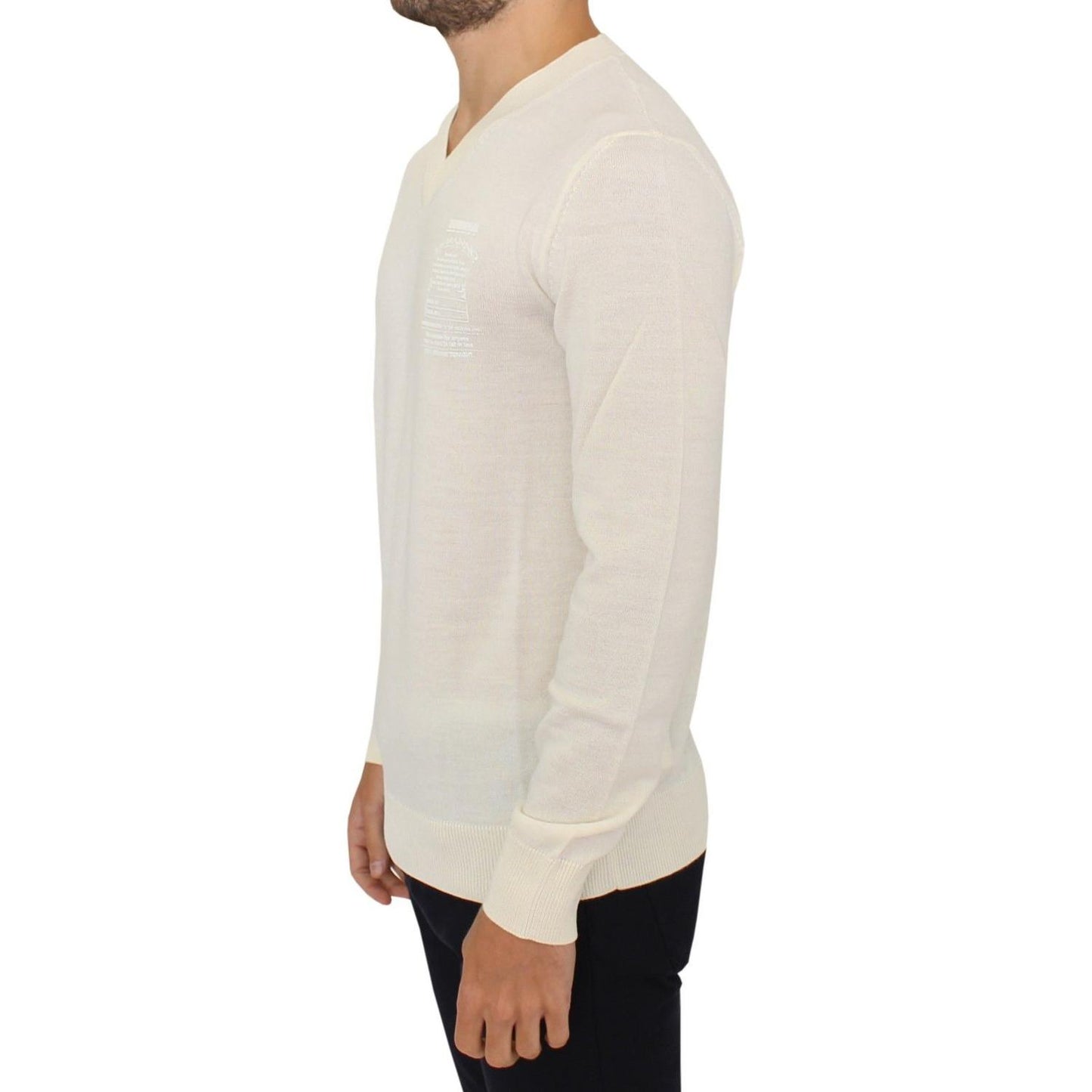 Ermanno Scervino Off White Wool Blend V-neck Pullover Sweater Ermanno Scervino