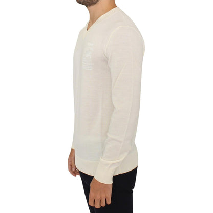 Ermanno Scervino Off White Wool Blend V-neck Pullover Sweater Ermanno Scervino