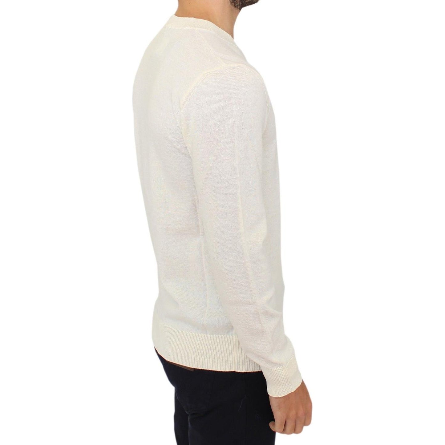 Ermanno Scervino Off White Wool Blend V-neck Pullover Sweater Ermanno Scervino