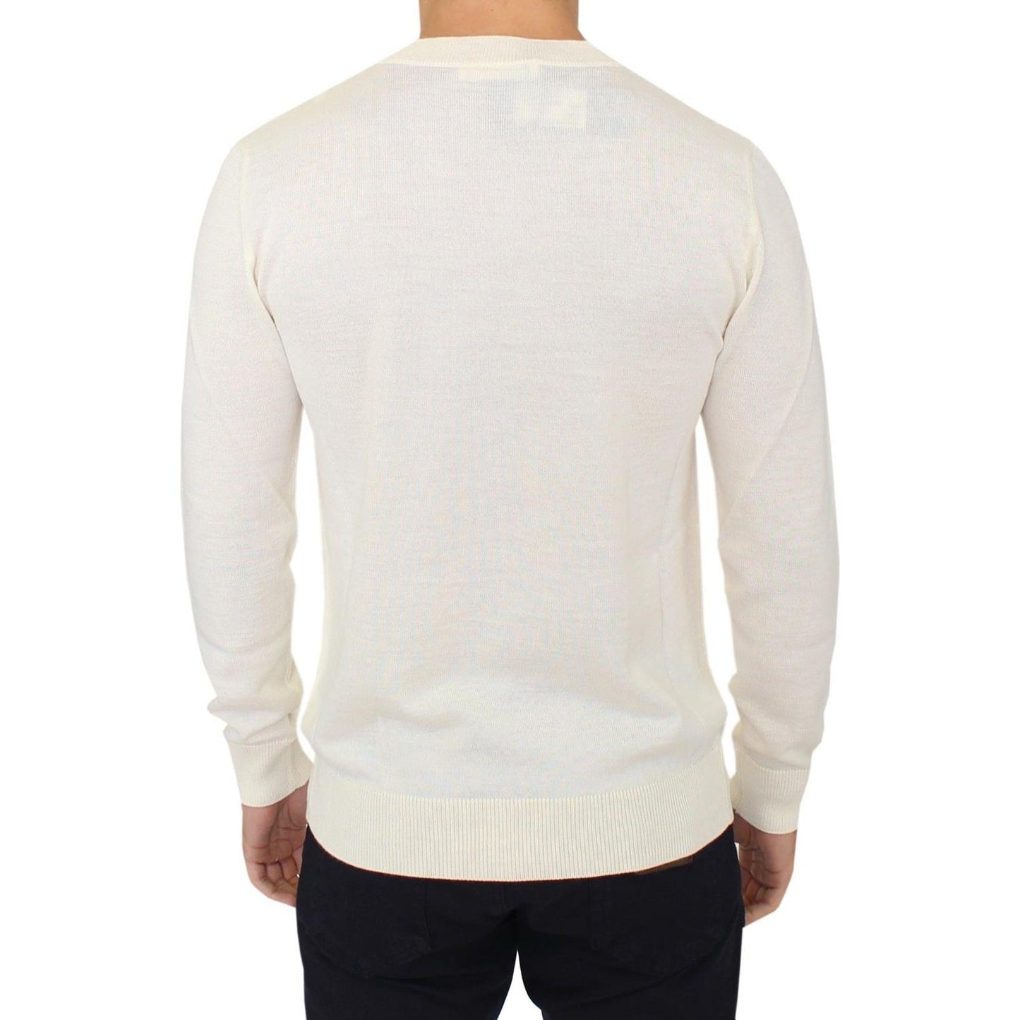 Ermanno Scervino Off White Wool Blend V-neck Pullover Sweater Ermanno Scervino