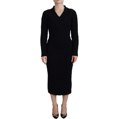 Dolce & Gabbana Black Wool Knitted Sheath Sweater Dress