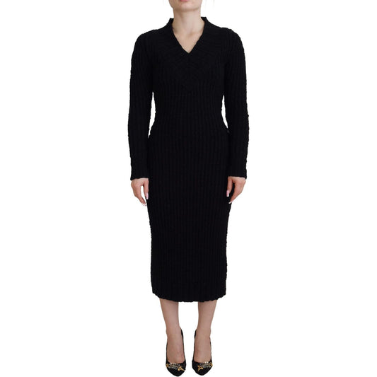 Dolce & Gabbana Black Wool Knitted Sheath Sweater Dress