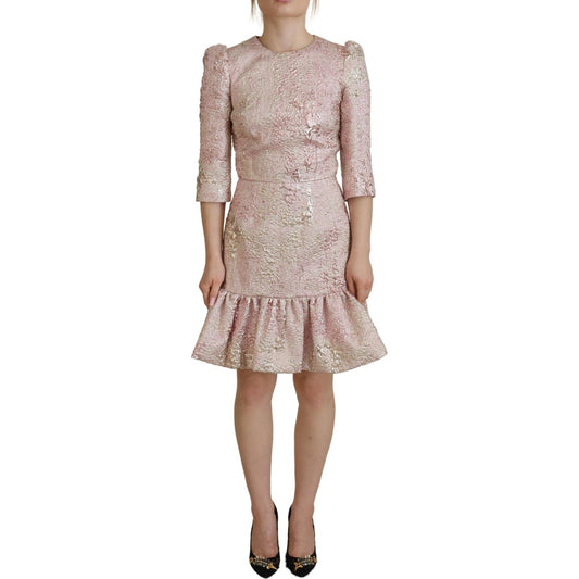 Dolce & Gabbana Pink Jaquard 3/4 Sleeve Sheath Midi Dress