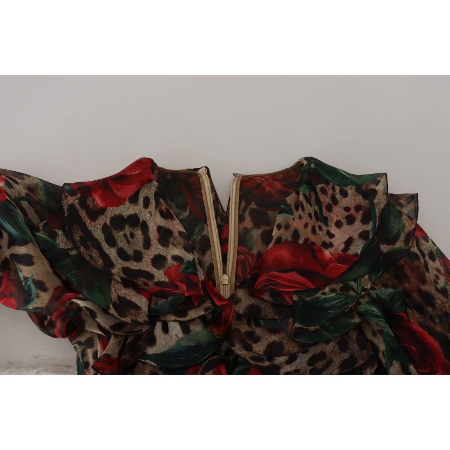 Dolce & Gabbana Silk Leopard Print & Red Roses Dress WOMAN DRESSES Dolce & Gabbana