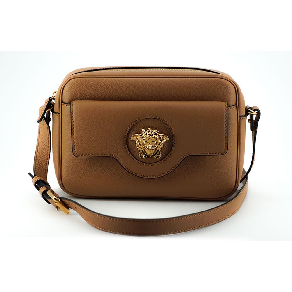 Versace Elegant Brown Leather Camera Case Shoulder Bag Crossbody Bag Versace