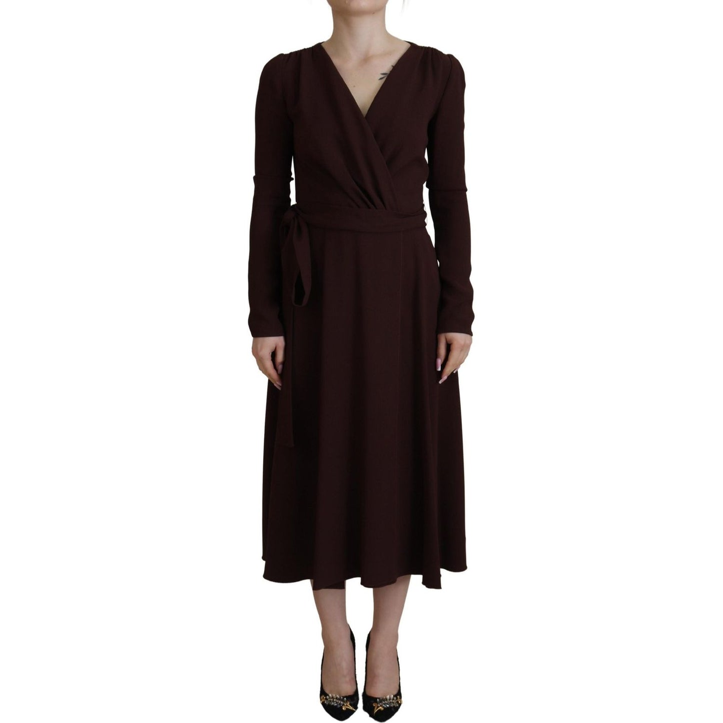 Dolce & Gabbana Elegant Brown Long Sleeve Wrap Dress Dolce & Gabbana