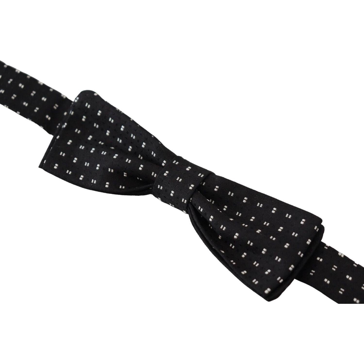 Dolce & Gabbana Black Silk Patterned Neck Papillon Accessory Bow Tie