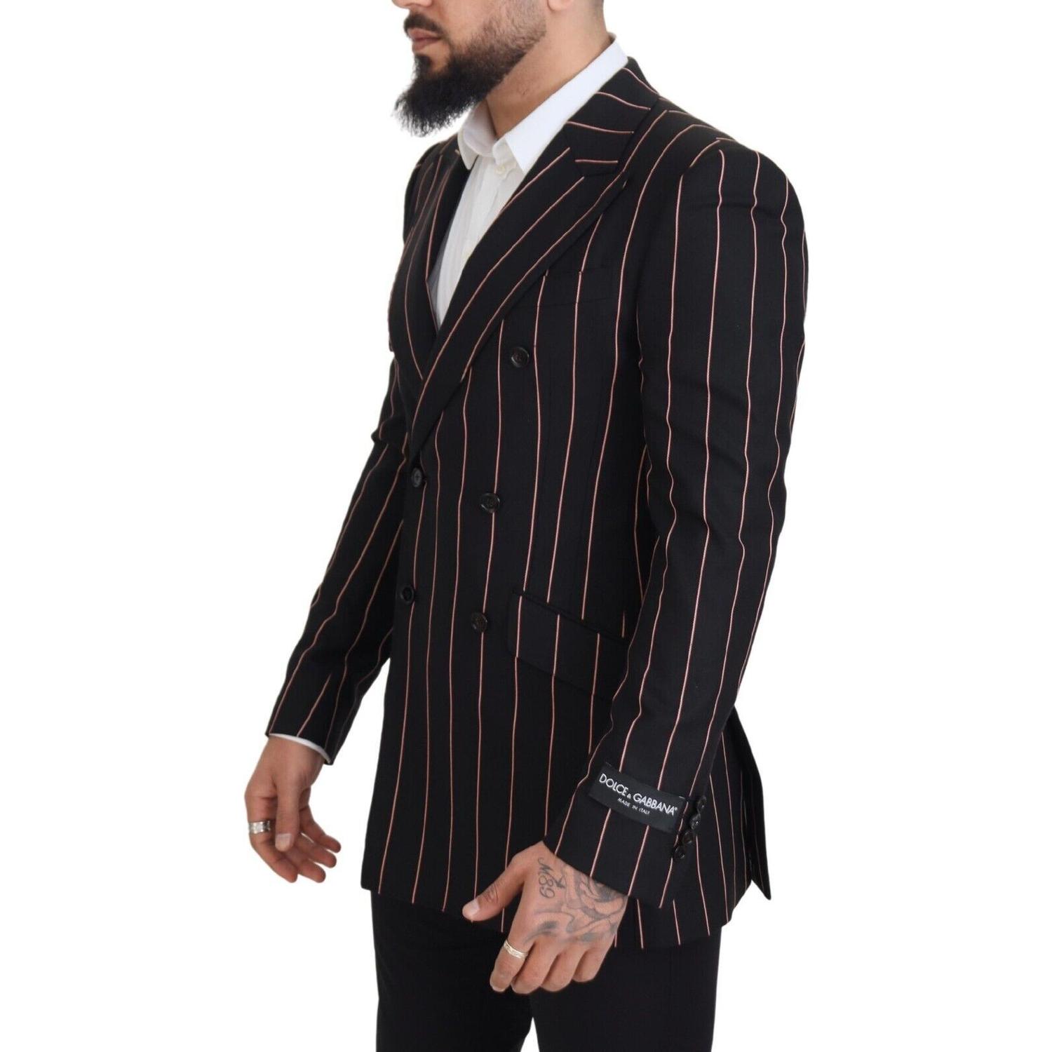 Dolce & Gabbana Black Stripes Viscose Double Breasted Blazer