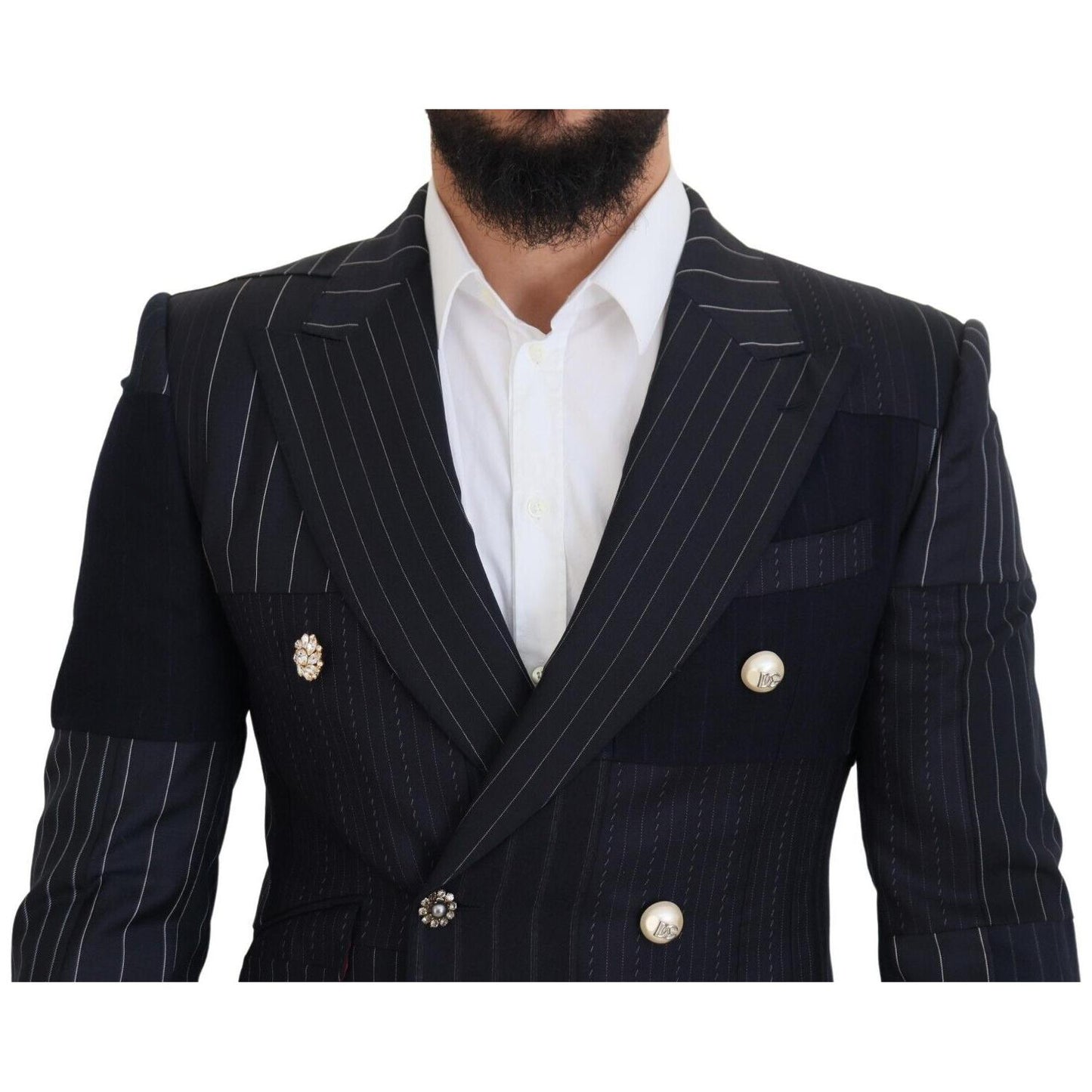 Dolce & Gabbana Navy Blue Double Breasted Slim Fit Blazer Dolce & Gabbana