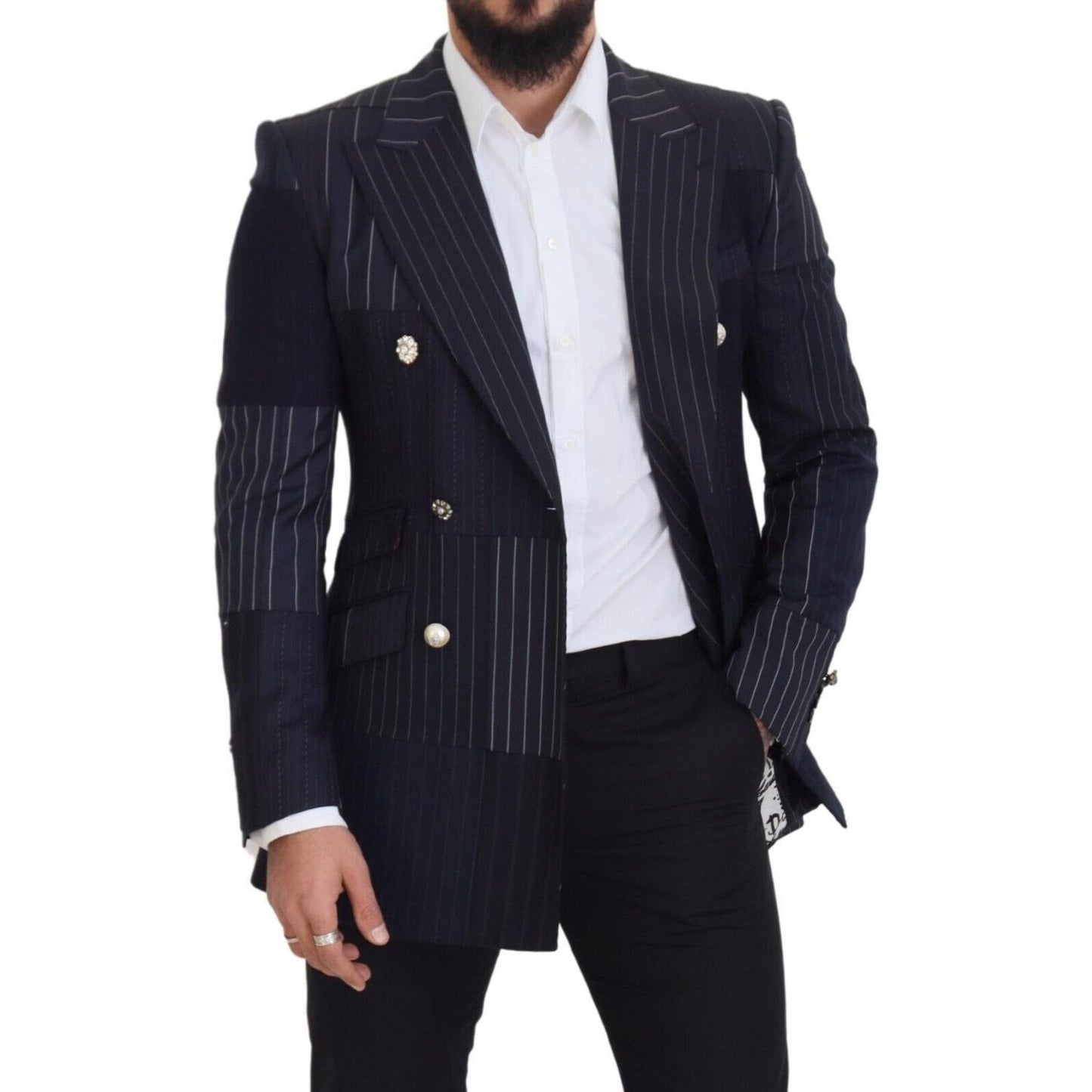 Dolce & Gabbana Navy Blue Double Breasted Slim Fit Blazer Dolce & Gabbana