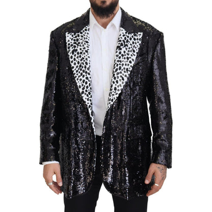 Dolce & Gabbana Black Sequined Cow Pattern Nylon Blazer