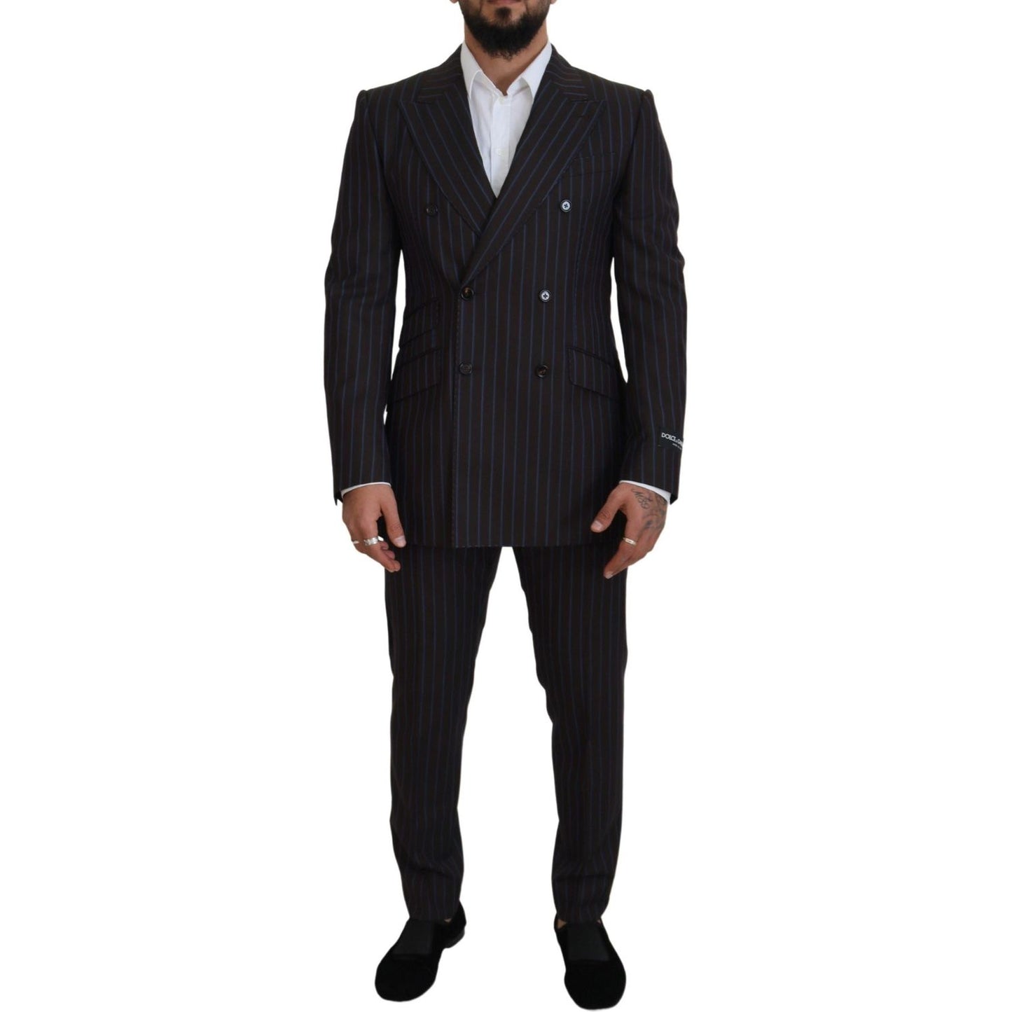 Dolce & Gabbana Black Striped Wool Formal 2 Piece Suit