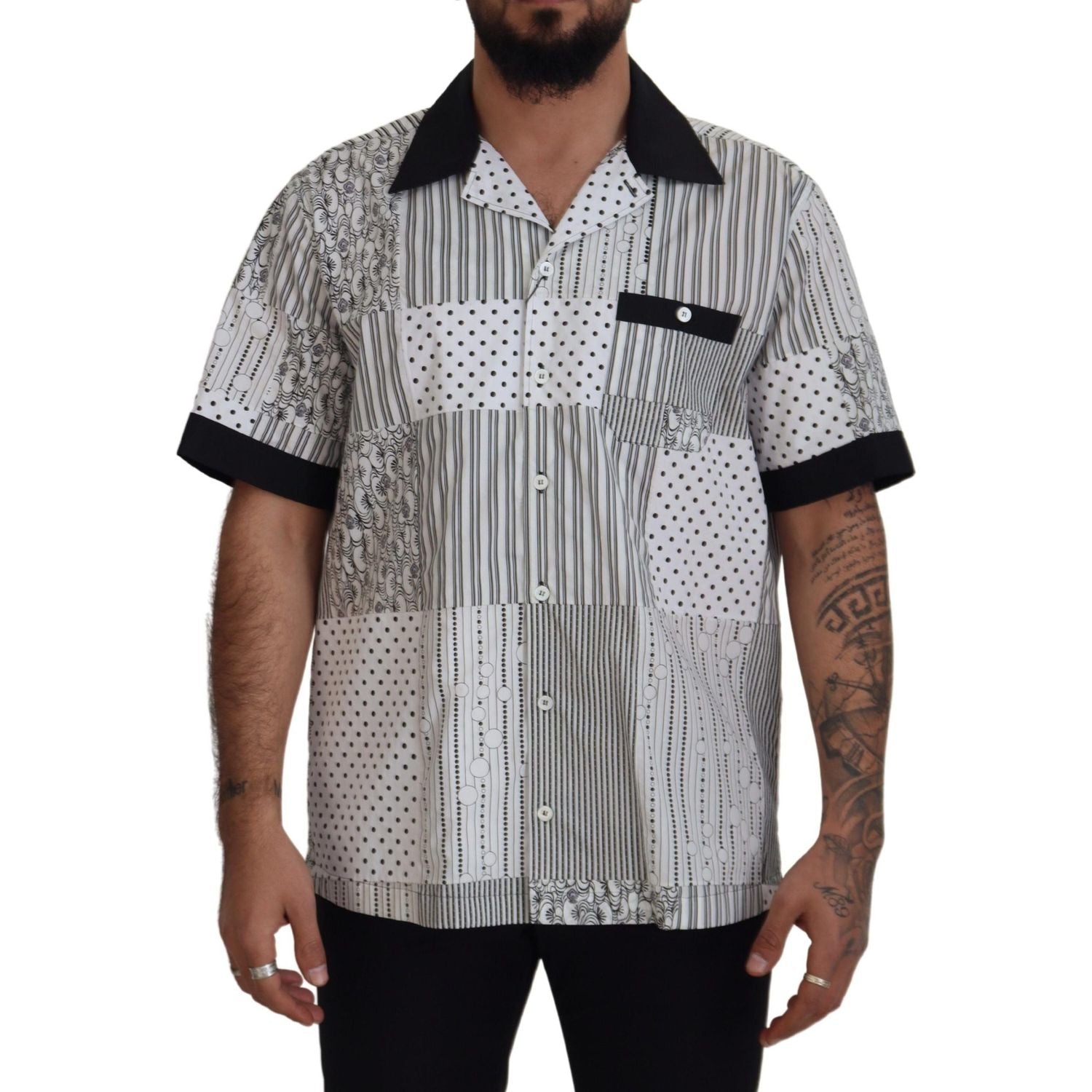 Dolce & Gabbana White Black Patterned Button Down Shirt