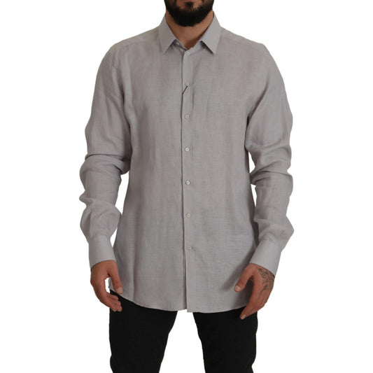 Dolce & Gabbana Elegant Grey Slim Fit Linen Shirt MAN SHIRTS Dolce & Gabbana