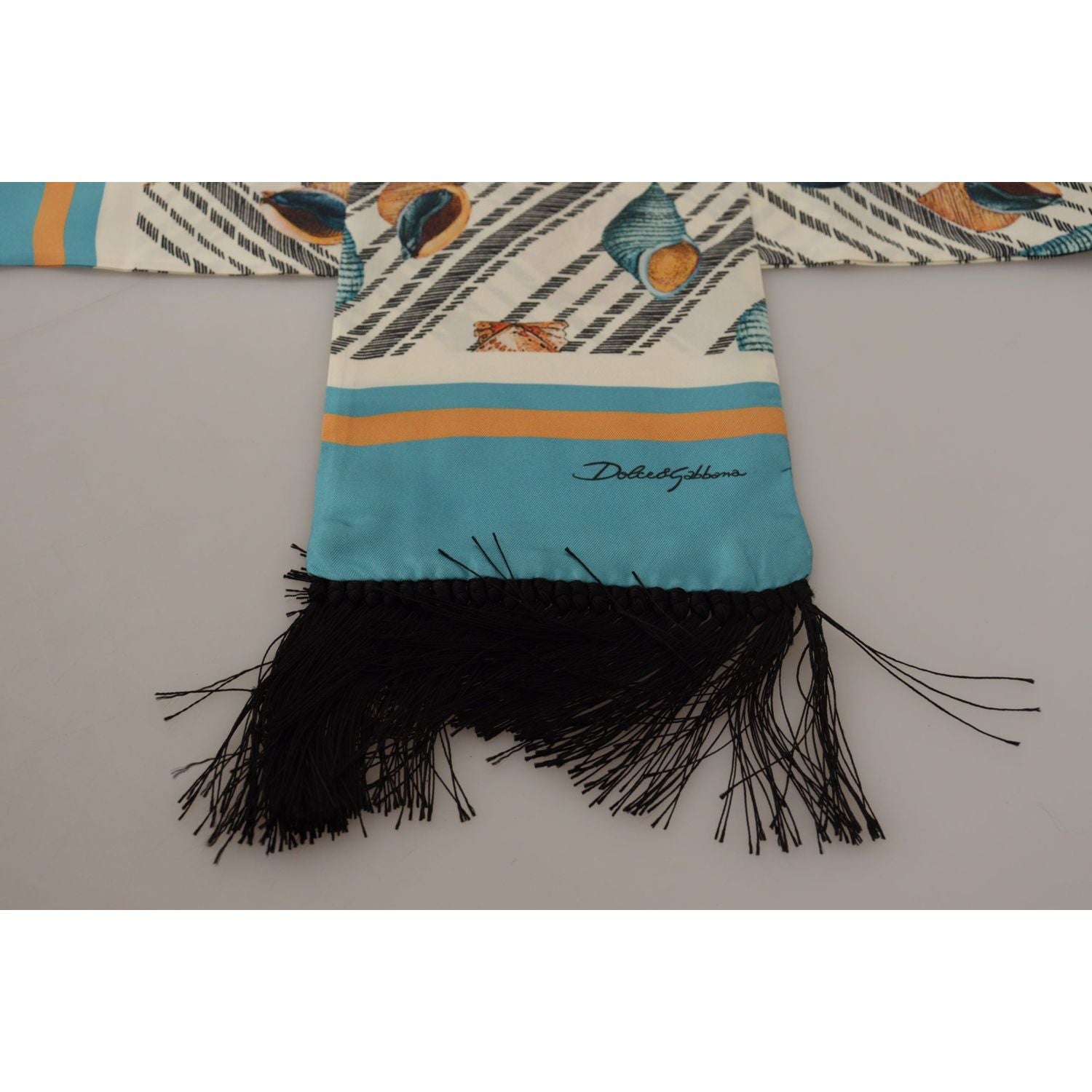 Dolce & Gabbana Multicolor Seashells DG Print Silk Shawl Fringe Scarf