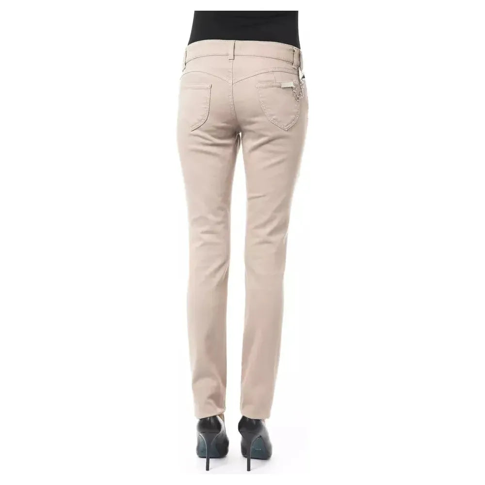 BYBLOS Beige Cotton Women Pant with Back Pocket Chain