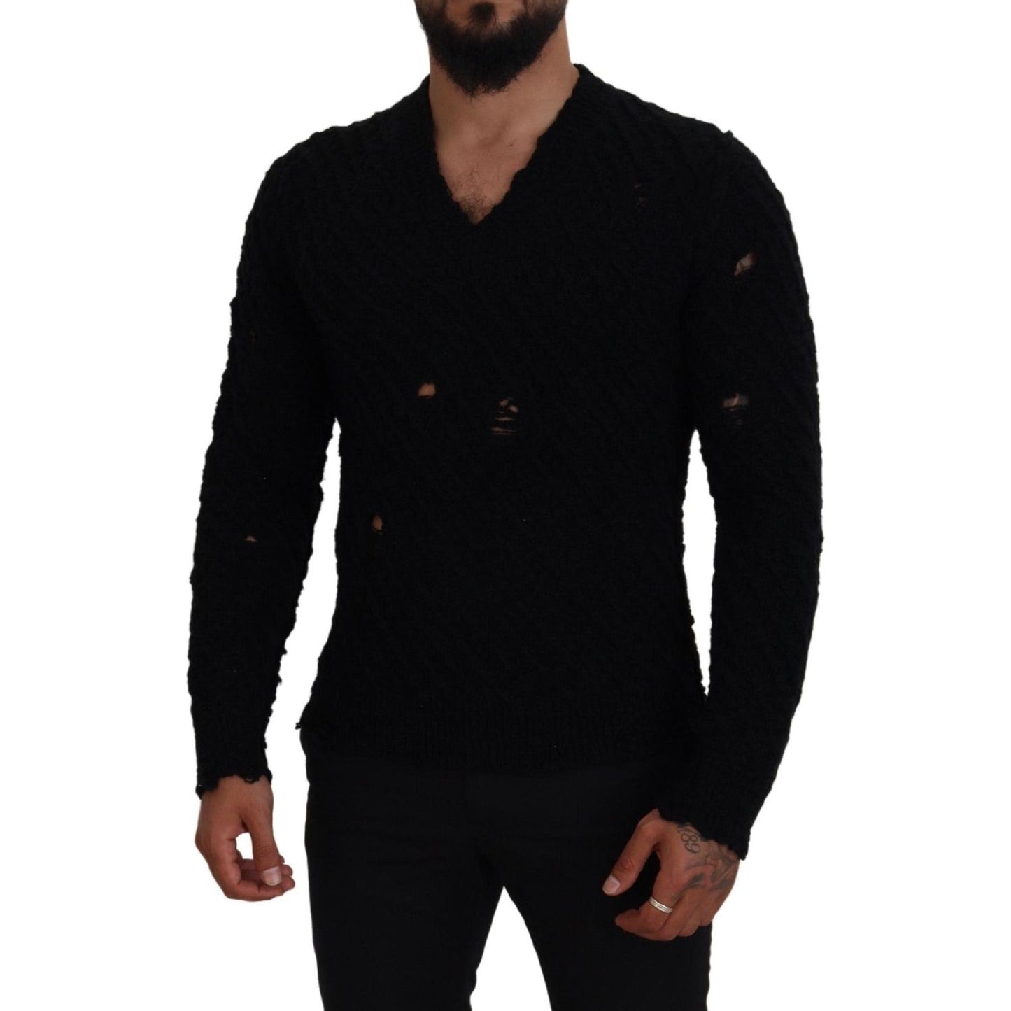 Dolce & Gabbana Elegant Black Wool-Blend V-Neck Sweater Dolce & Gabbana