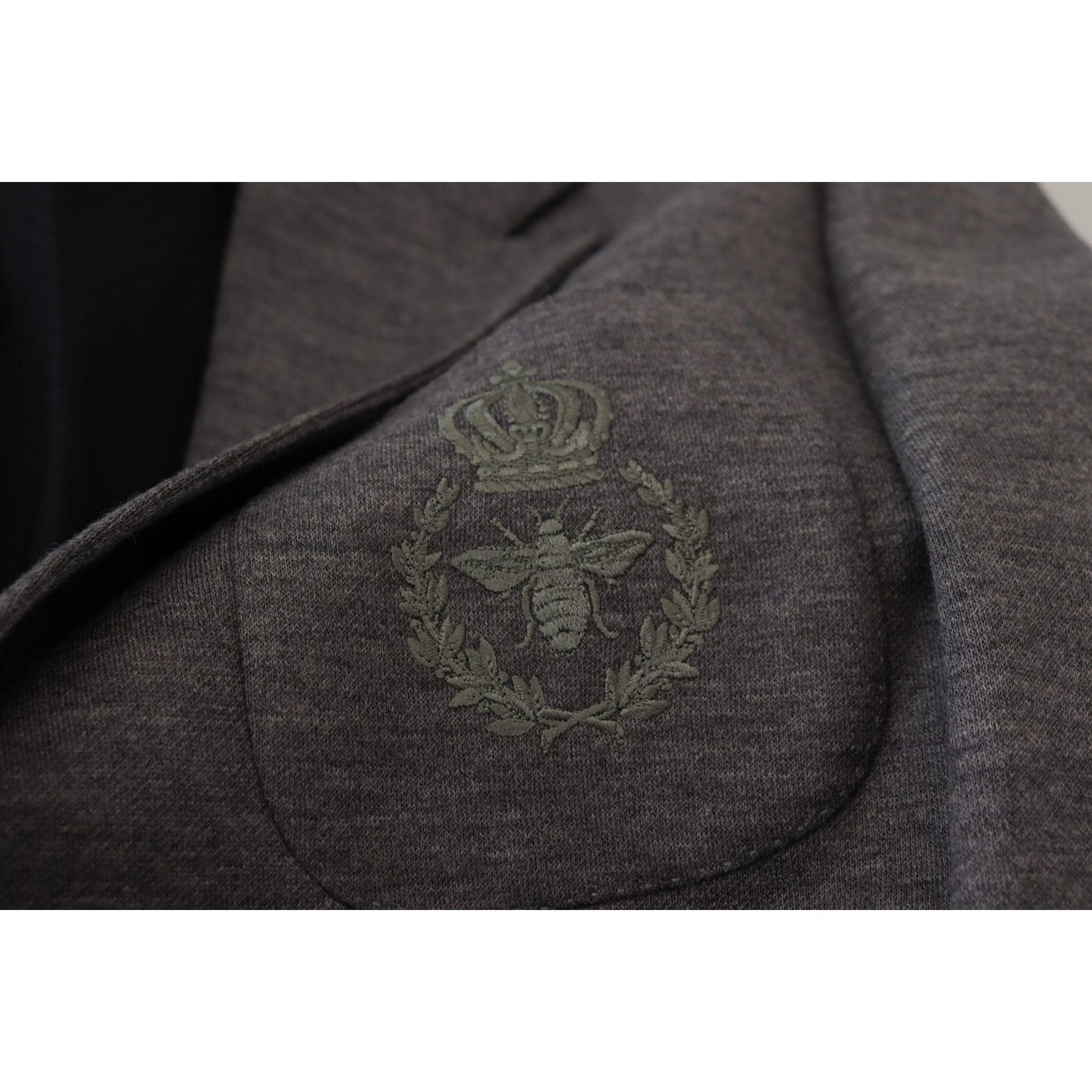 Dolce & Gabbana Elegant Gray Wool Blazer with Bee Crown Embroidery Dolce & Gabbana