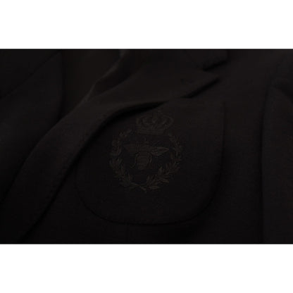 Dolce & Gabbana Black Wool Crown Slim Fit Jacket Blazer