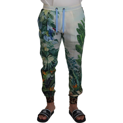 Dolce & Gabbana White Floral Printed Men Jogger Pants