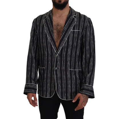 Dolce & Gabbana Blue Striped Silk Pajama Shirt Jacket