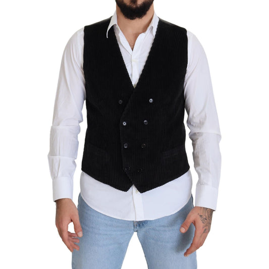 Dolce & Gabbana Black Cotton Double Breasted Waistcoat Vest