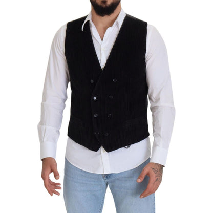 Dolce & Gabbana Black Cotton Double Breasted Waistcoat Vest