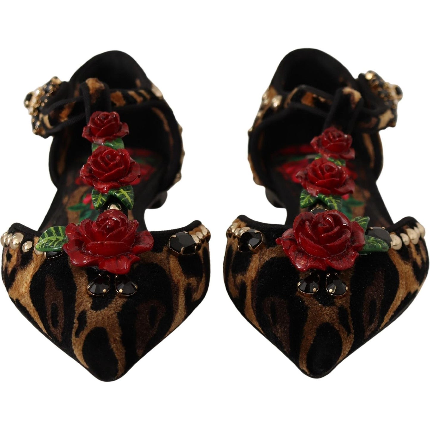 Dolce & Gabbana Floral Embellished Leopard T-Strap Sandals Dolce & Gabbana