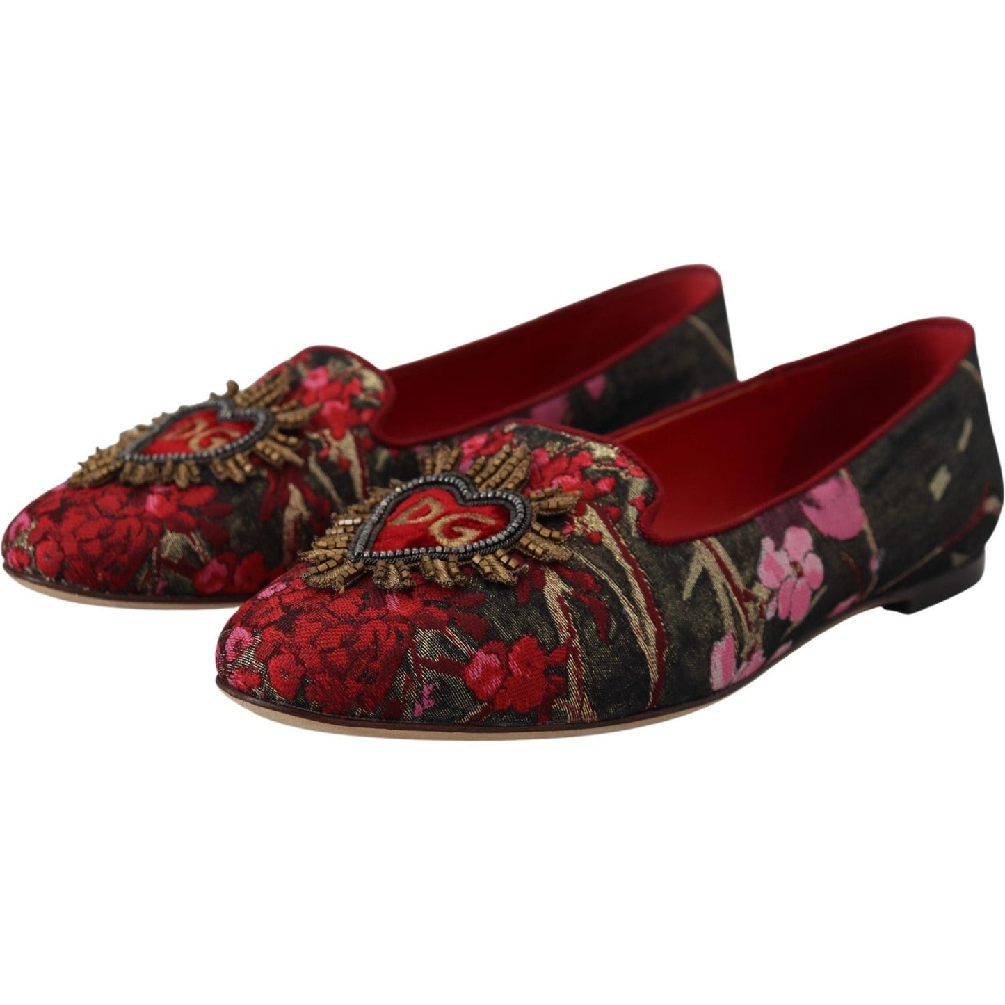 Dolce & Gabbana Multicolor Leather and Fabric Flats with Sacred Heart Patch Dolce & Gabbana