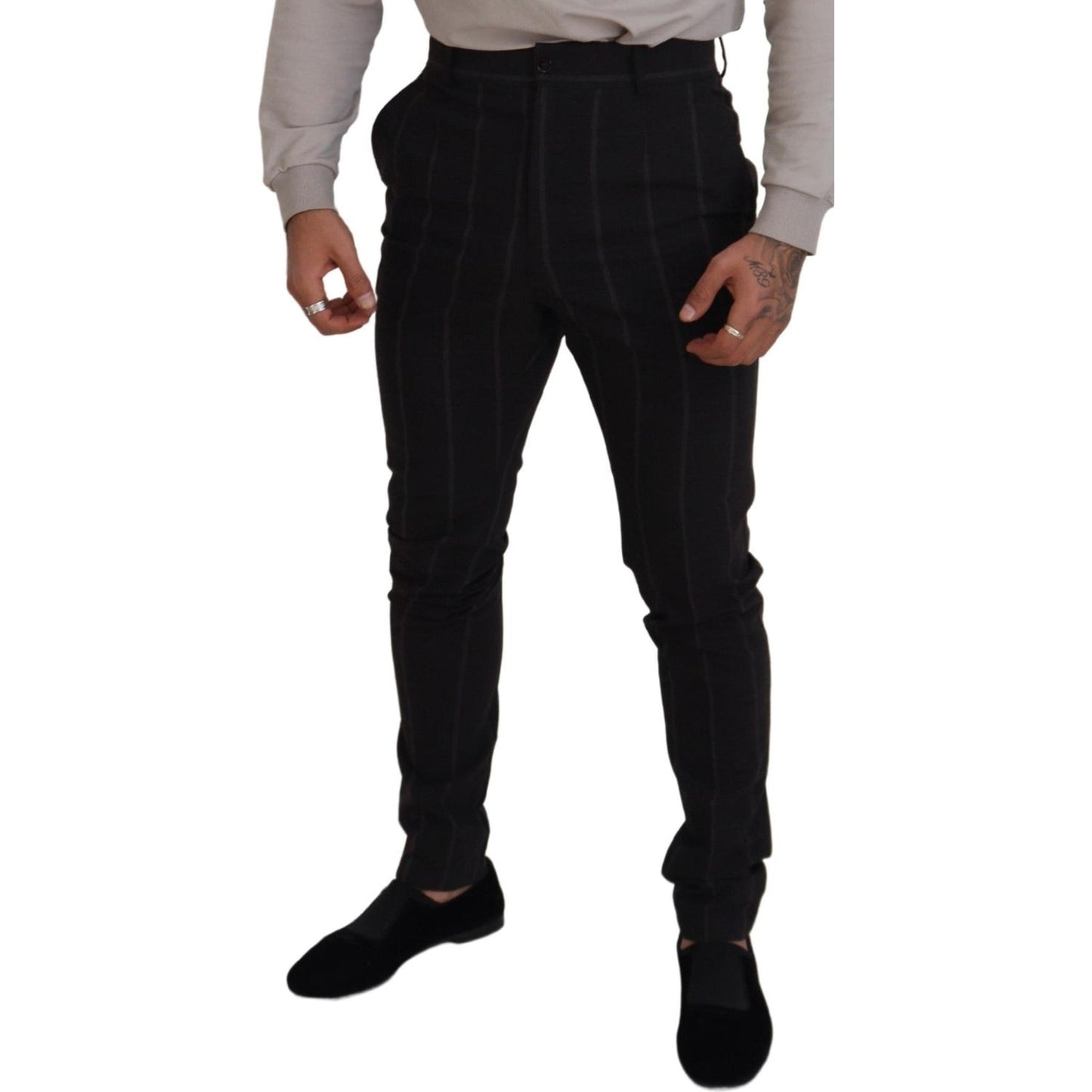 Dolce & Gabbana Elegant Black Striped Chino Pants Dolce & Gabbana