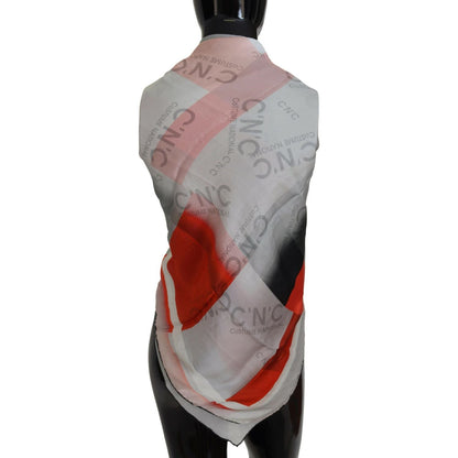Costume National Gray Red Shawl Foulard Wrap Scarf