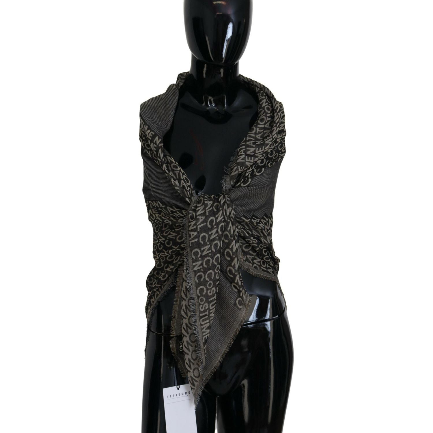 Costume National Gray Logo Knit Neck Wrap Shawl Scarf