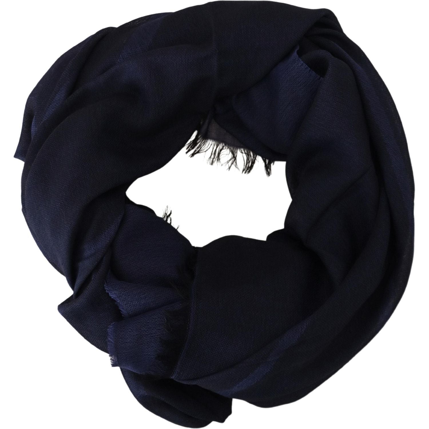 GF Ferre Dark Blue Wool Neck Wrap Shawl Fringes Scarf