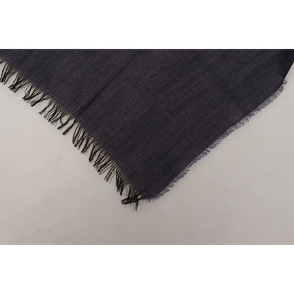 GF Ferre Dark Blue Wool Neck Wrap Shawl Fringes Scarf