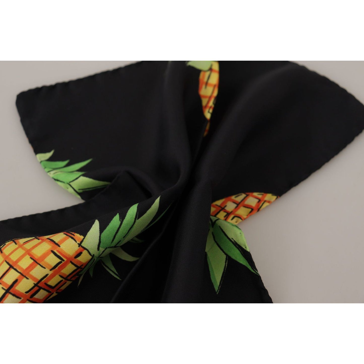 Dolce & Gabbana Black Pineapple Printed Square Handkerchief Scarf