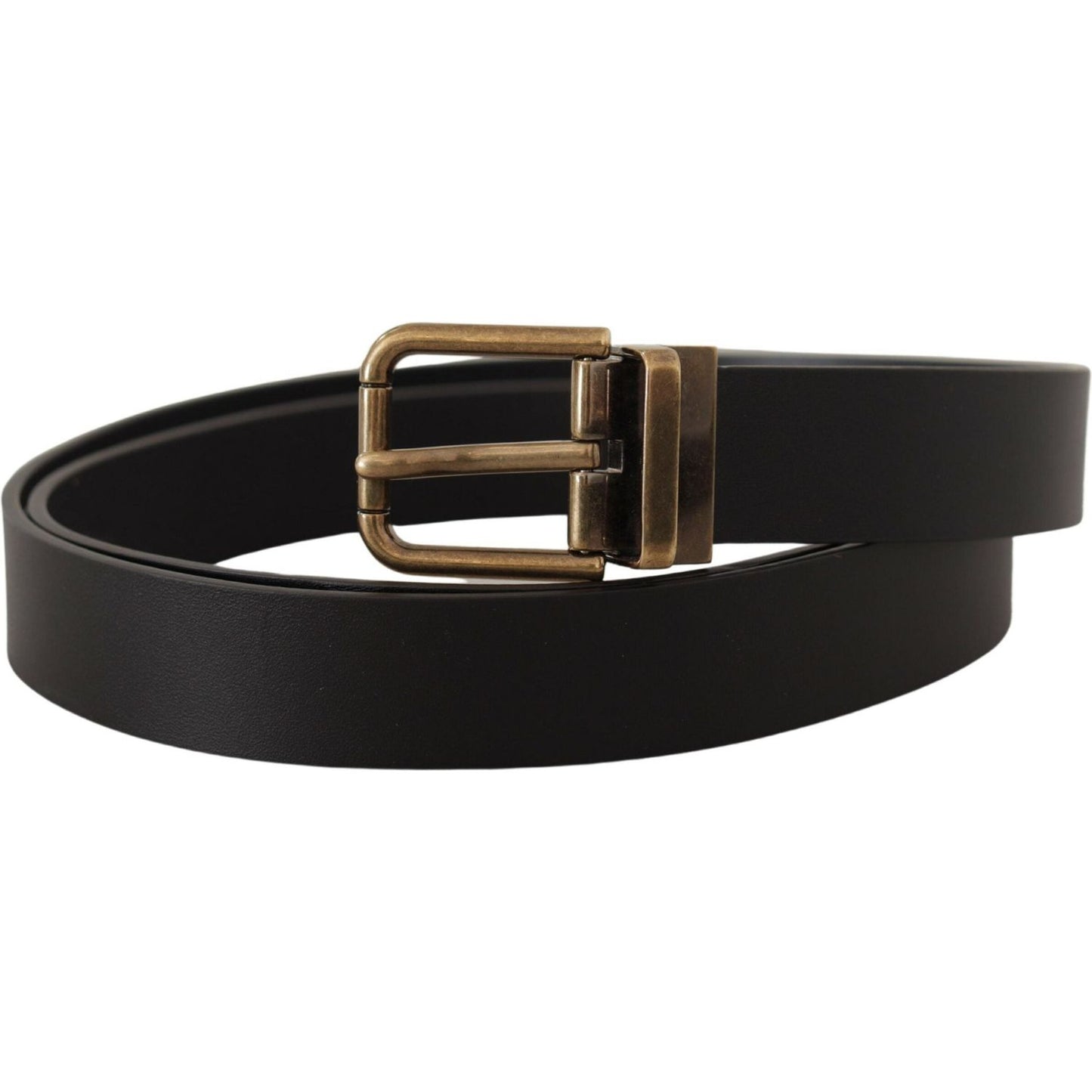 Dolce & Gabbana Elegant Black Leather Belt with Vintage Buckle Dolce & Gabbana