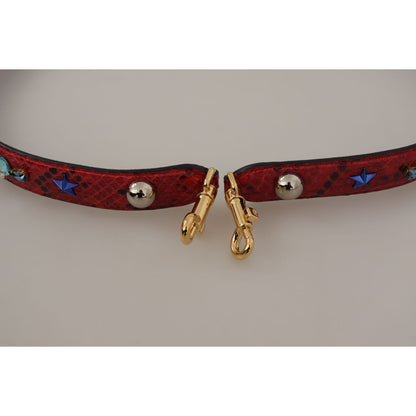 Dolce & Gabbana Red Exotic Leather Crystals Shoulder Strap