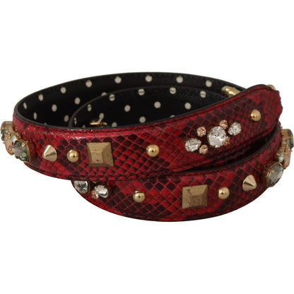 Dolce & Gabbana Red Python Leather Crystals Reversible Shoulder Strap